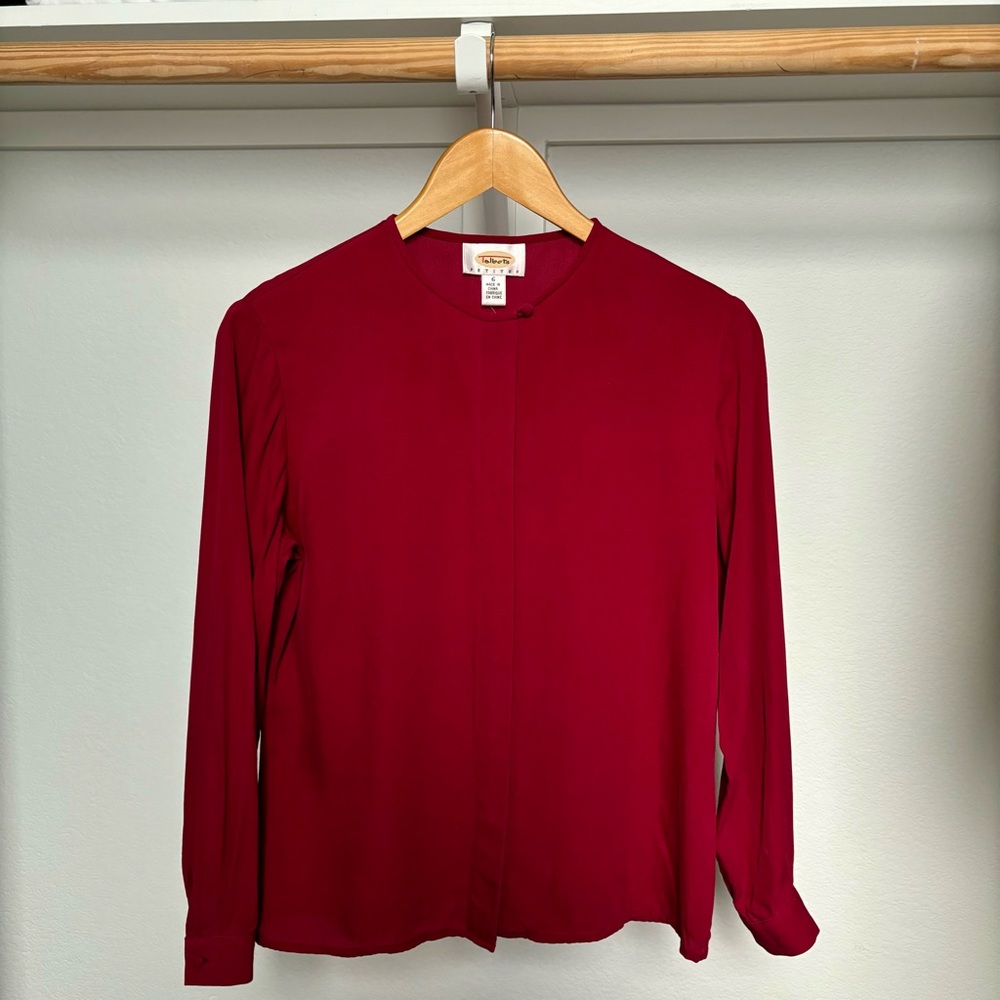 Talbots Petite | Women Silk Shirt, Burgundy Sz 6, Hidden Buttons, 100% silk